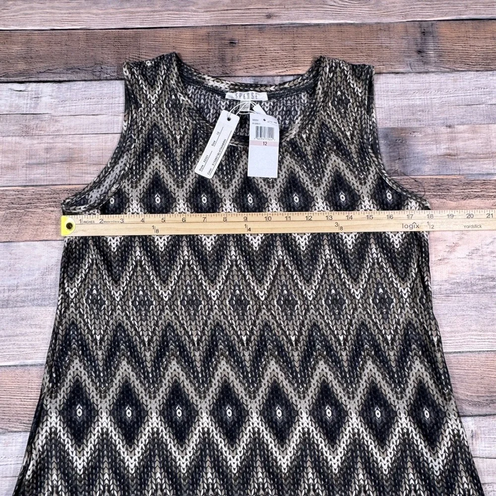 Spense Womens‎ Sleeveless Geometric Chevron Diamond Print Shift Dress Brown 12